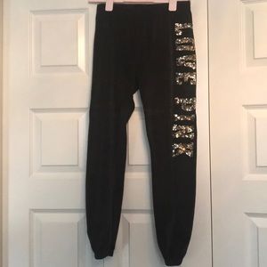 VS PINK XSmall Black and Gold Velour Pants